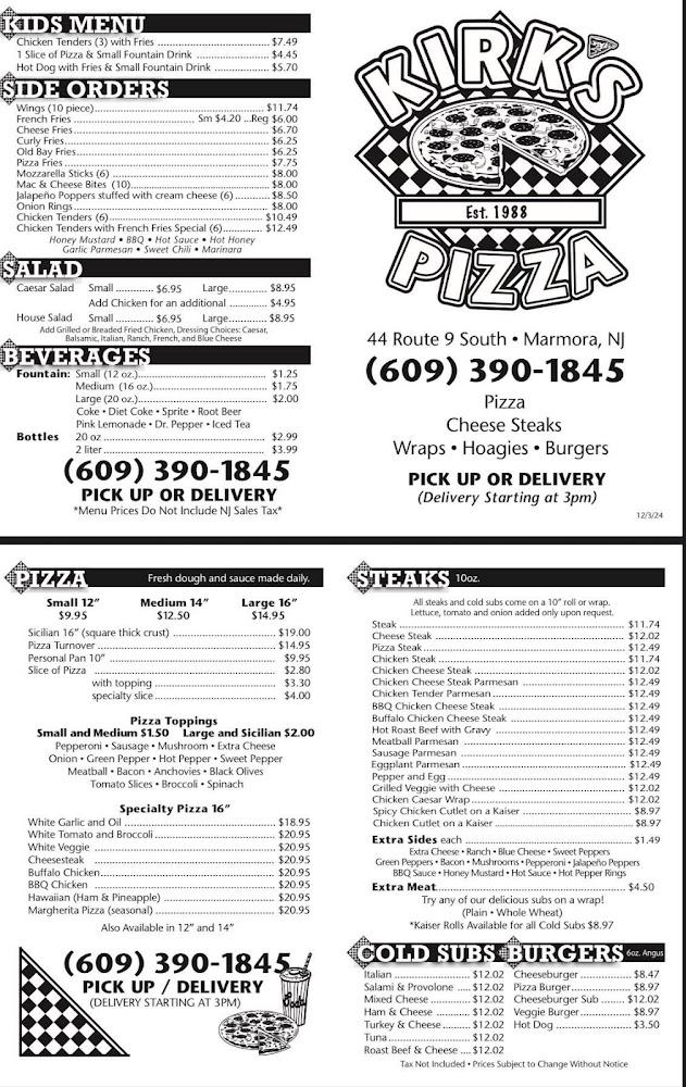 Kirk's Pizzeria Menu image 1
